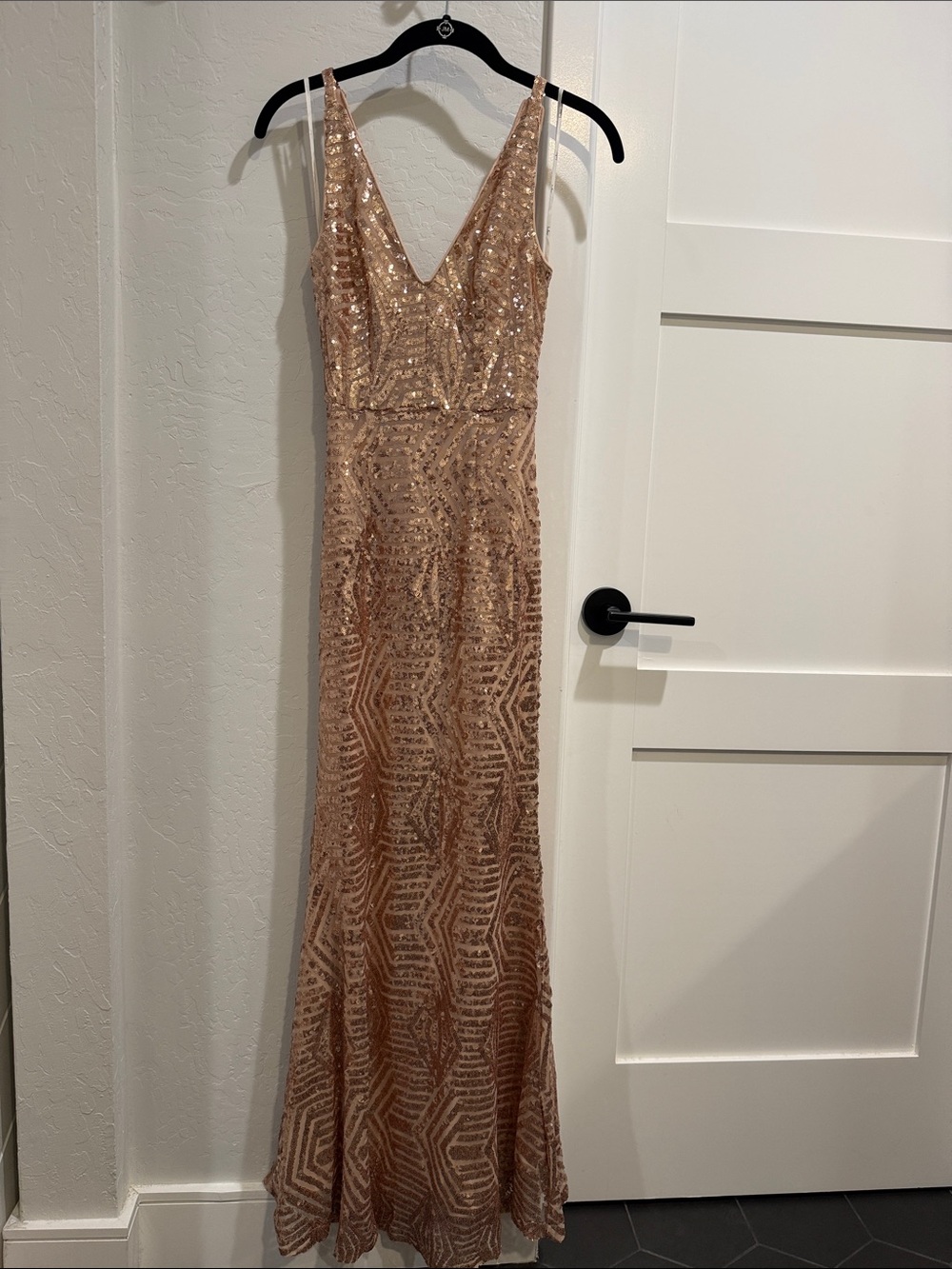 Lulu's Rose Gold Sequin V-Neck Maxi Gown